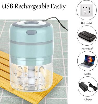 Універсальний подрібнювач Mini Electric Knob Crusher з 2 чашками, подрібнювач Multi-Chopper 250 мл і 100 мл також для м'яса, перцю чилі, фруктів - заряджається USB (синій)