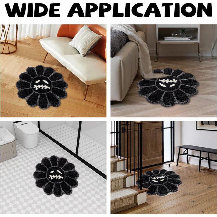 Круглий килим Trippy Happy Face, крутий готичний килим з черепом, круглий, нековзний, швидковисихаючий, флокований, можна прати, м&39який, килимок для ванної кімнати для спальні, вітальні, їдальні