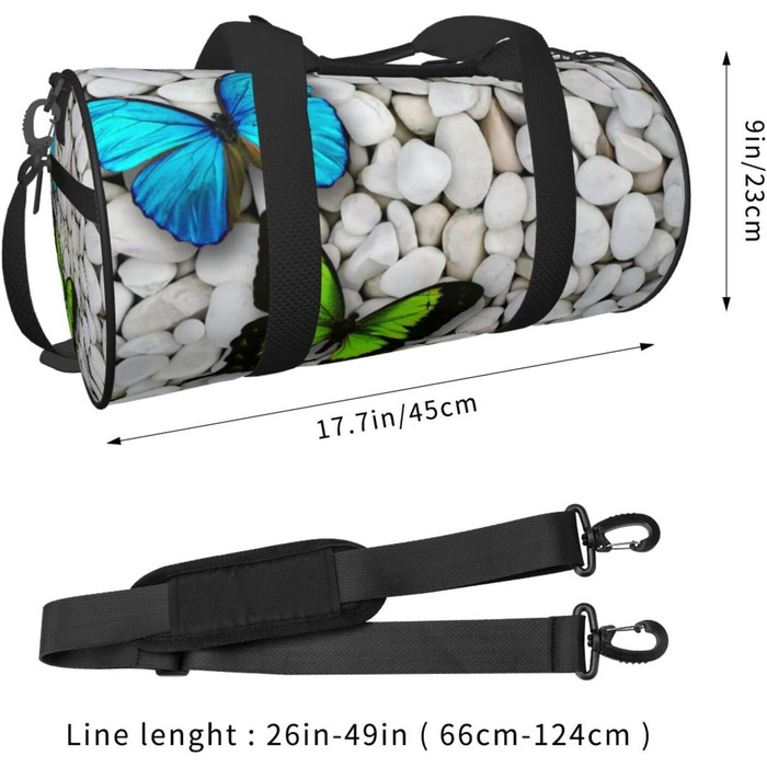 Дорожня сумка-циліндр Блакитний метелик, Зелений метелик та каміння, спортивна сумка для чоловіків і жінок, сумка-мішок, спортивна дорожня сумка