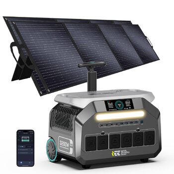 Сонячний генератор IEEE 3200 Вт P3200 з 2 сонячними панелями по 200 Вт, портативна електростанція потужністю 2048 Втгод, акумулятор LiFePO4, зарядка від 0 до 80 за 45 хвилин, додаток, 16 портів, портативна електростанція для кемпінгу/кемперів/аварійного ж