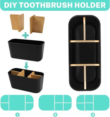 Тримач для зубних щіток Votoko, Пластиковий тримач для зубних щіток з бамбуковими перегородками, Підставка для зубних щіток з 4 ві