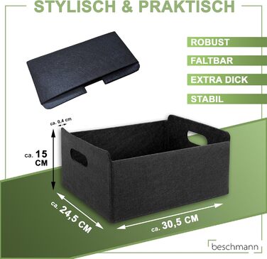 Органайзер для кошика з фетру для зберігання, складна коробка для зберігання, коробка для зберігання з фетру, коробка для зберігання з фетру, кошик для полиці гардеробу, кошик для зберігання з фетру, місце для зберігання в гардеробі (чорний, 3 шт.) 3 шт. 