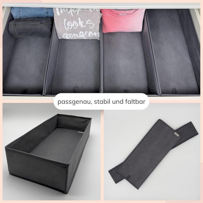 Точний (підходить для шухляди Ikea Pax 100 см), органайзер для шухляд Pax, стабільний розмір, органайзер для гардеробу, система зберігання в гардеробі, сірий, 52x22x11 см, комплект з 4 шт.