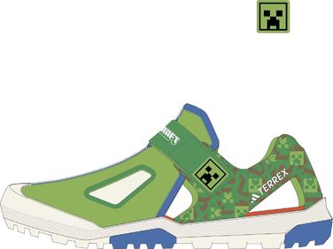Сандалі Adidas Unisex Kinder Minecraft Terrex Captain Toey 2.0, 35 EU, напівлюцидний, лаймовий, синій, напівімпактний, помаранчевий