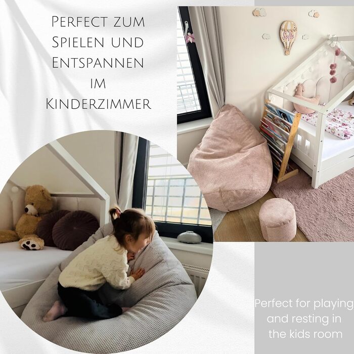 Крісло-мішок з пуфом, чорний, 95x95x120 см - XXL Крісло-мішок для дорослих з наповнювачем - Меблі для спальні та вітальні - Оксамитові крісла-мішки для дому - Крісло-мішок - Шезлонг, 95 x 95 x 120 см, чорний