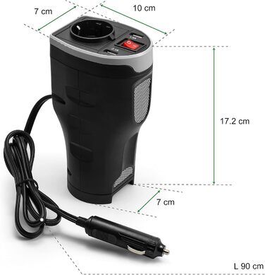 Гніздо прикурювача Technaxx для автомобіля з 2 USB портами - гніздо автомобільного адаптера - перетворювач напруги 12В на 230В - і