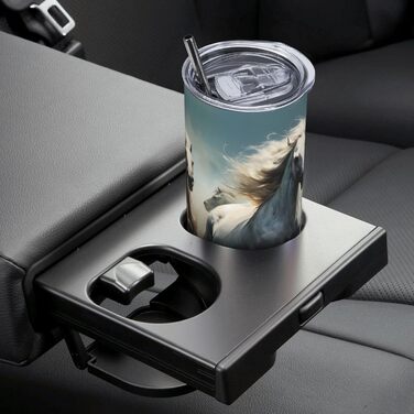 Кухоль з прямою трубочкою, дизайн коні, що біжать по річці, друкований, підходить для кемпінгу, офісу та дому, 590 мл