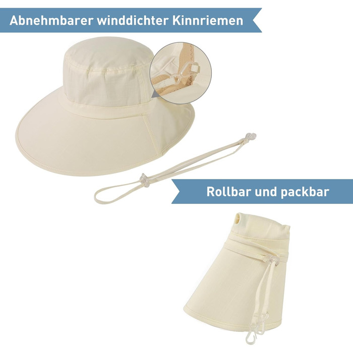 Жіночий сонцезахисний капелюх від бавовни UPF 50 із захистом від сонця та захистом шиї для жінок із широкими полями, складний, бежевий, розмір L
