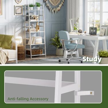 Полиця-драбина, 5-ярусна книжкова шафа, повнорозмірна бамбукова міцна книжкова шафа, окремостояча відкрита дерев&39яна полиця, сучасна кутова підставка для вітальні, домашнього офісу, ванної кімнати, біла