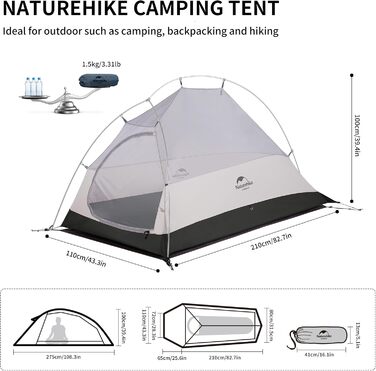 Намет Naturehike Cloud Up 1, 3-4 сезони, легкий туристичний намет для 1 особи, водонепроникний, захищений від комах сімейний намет для активного відпочинку, походів, альпінізму, синій