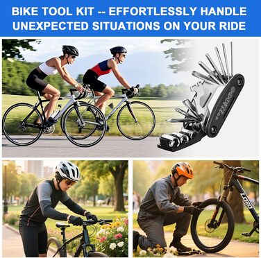 Набір велосипедних інструментів, мультиінструмент 16-в-1 з водонепроникною кришкою, міні-насос, 12 гумових накладок з клейким покриттям, практичне місце для зберігання