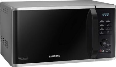 Мікрохвильова піч Samsung MS2AK3515AS/EG, 800 Вт, простір для приготування їжі 23 л, ширина 48,9 см, внутрішня частина керамічної емалі, стійка до подряпин внутрішня частина, програми розморожування QuickDefrost, сріблястий мікрохвильова піч 23 л срібло