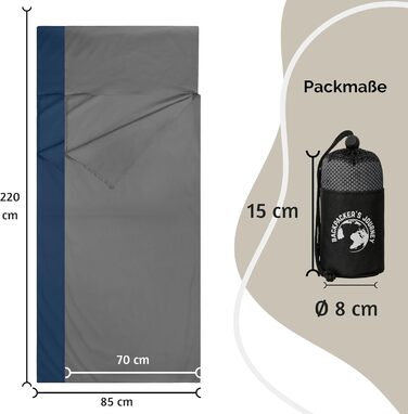 Ультралегкий (лише 225 г) підкладковий спальний мішок Backpacker&39s Journey виготовлений зі 100 бавовни. Гігієнічний спальний мішок без блискавки (без термоізоляції). Сірий. Ширина 85 см.