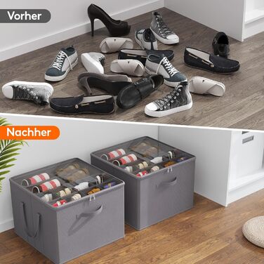 Органайзер для взуття Lifewit на 16 пар, велика взуттєва шафа з роздільниками та кришкою, компактна взуттєва коробка з ручками для зберігання взуття, сірий, комплект з 2 шт.