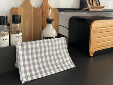 Набір з 5 бавовняних чайних рушників розміром 50x70 см - добре поглинаючі кухонні рушники в сіру клітинку - можна прати при темпер