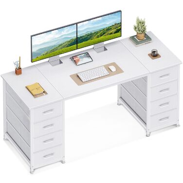 Письмовий стіл Coleshome з 8 шухлядами з тканини, 140x48 см, білий, з місцем для зберігання, універсальний комп&39ютерний стіл, офісний стіл, ПК-стіл, офісний стіл для офісу, вітальні, домашнього офісу, 140x48 см, білий
