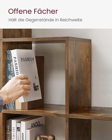 Відкрита книжкова полиця з 10 відділеннями, багаторівнева полиця, система зберігання для декору, фотографій, рослин, вітальня, спальня, кабінет, 29 x 129,5 x 129,5 см, вінтажний коричневий LBC10BX