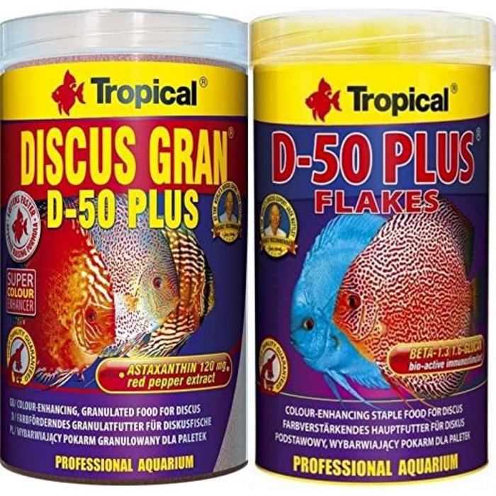Корм для дискусів Tropical Discus Gran D - 50 Plus, 1 літр пластівці Discus Flakes D - 50, 2 упаковки, 1 літр