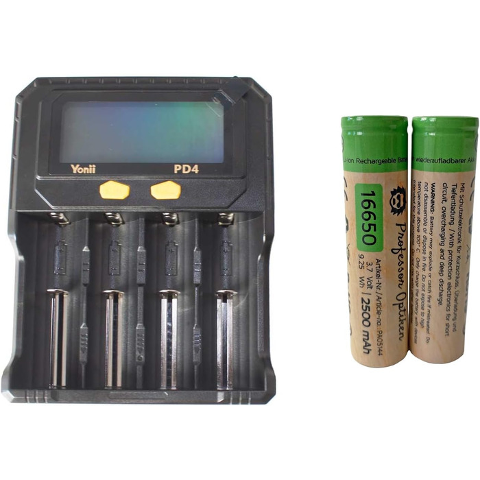 Універсальний зарядний пристрій для літій-іонних (Li-ion) та нікель-металгідридних (Ni-MH) акумуляторів - функція тестування акумулятора - РК-дисплей, USB-кабель - додатково батарейки (вкл. 4 шт. AA/Mignon)