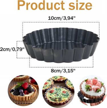 Набір із 4 міні-форм для тарталетків (10 см) з підйомним дном та антипригарним покриттям - Форми для кішу з вуглецевої сталі для тарталеток, мафінів, капкейків, тортів - Форми для випікання багаторазового використання (чорні)