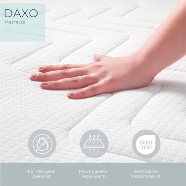 Ортопедичний матрац 90x200 см, рівень жорсткості 3 - висота 20 см, 3 шари - сертифікований Oeko-Tex матрац, що згортається в рулон, з 1 подушкою з піни з ефектом пам&39яті - матрац з піни, вироблений у Європі компанією DAXO, 90 x 200 см, висота 20 см.