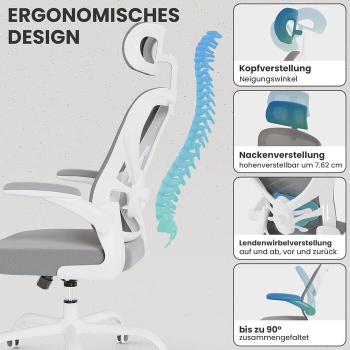 Ергономічне офісне крісло Gotland з сітки з 3D-підлокітниками та поперековою опорою, регульоване по висоті крісло для домашнього офісу та офісу, темно-сіре
