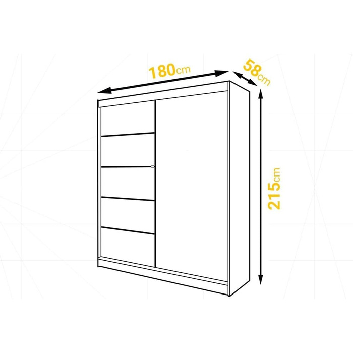 Шафа-купе з розсувними дверима чорного кольору 180x215x58 см з дзеркалом - Меблі для спальні, Місця для зберігання - Універсальна шафа, 3