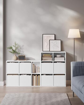 Книжкова полиця SONGMICS HOME, надшвидке складання без інструментів, технологія без інструментів, 6-рівнева полиця, окремостояча полиця, 4 шухляди з тканини, система полиць, 27 x 83 x 61,6 см, білосніжний LBC196W01, 6 рівнів (61,6 висоти см)