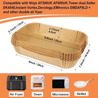Папір для випічки аерофритюрниці, 150 шт. Папір для випічки у фритюрниці для AF300EU.AF400EU, аксесуари для фритюрниці Папір для фритюрниці для двозонної фритюрниці 20 см x 13,5 см x 4,5 см