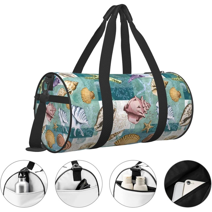 Дорожня сумка-циліндр з морським дизайном (мушлі, морські їжаки, гребінці), спортивна сумка для чоловіків та жінок, пляжна сумка, спортивний баул