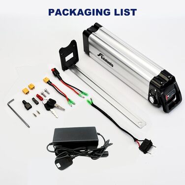 Акумулятор для електровелосипеда 36V 48V 10AH 13AH 15AH 20AH, літій-іонний акумулятор для електричного велосипеда, сріблястий, знімний, для Pedelec, заміна акумулятора, 2-контактний/4-контактний із зарядним пристроєм для двигуна 200W-1000W, 36V 10AH2-конт