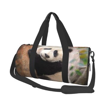 Спортивна сумка, дорожня сумка, милий принт панди, сумка для ночівлі, чорна, універсальний розмір, сумка для подорожей