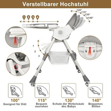 Стільчик для годування LINELUCK дитячий 6в1 з шезлонгом і дитячим кріслом-гойдалкою, регульований складаний дитячий стільчик з обі