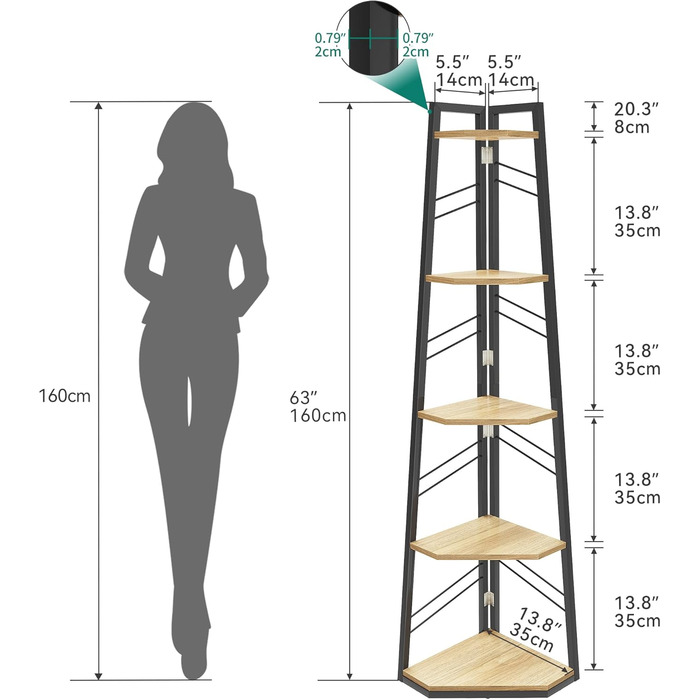 Рівнева кутова книжкова полиця - промислова окремостояча книжкова полиця з драбиною, сучасна відкрита дерев&39яна полиця для вітальні, коридору, домашнього офісу, дуб, 5-