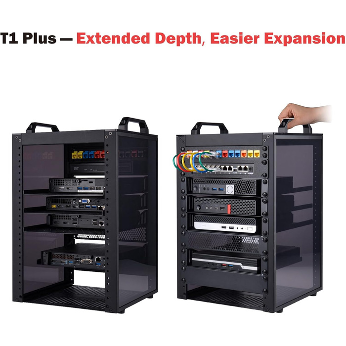 Дюймова серверна шафа, міні-стійка глибиною 260 мм з полицею та заглушкою, для NAS, AV та мережевого обладнання (чорна), 1 Plus, 8U 10-