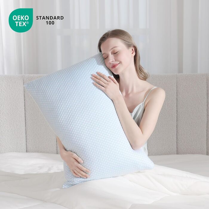 Охолоджувальна подушка UNIKOME 40x80 см, 2 шт., подушка з піни з ефектом пам&39яті, двостороння, охолоджувальна подушка холодна/тепла, знімна, синя для літа/осені, біла для зими/весни, Oeko-Tex 40 x 80 см, шестикутник 2