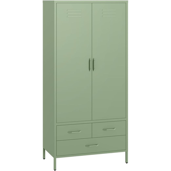 Металева шафа Skølm Atria Металева шафа з 6 відділеннями, 2 рейками для одягу та 3 шухлядами Шафа м&39ятно-зеленого кольору Металева шафа завширшки 80 см Шафа для спальні Шафа для передпокою м&39ятно-зеленого кольору з 2 дверима, 3 шухлядами