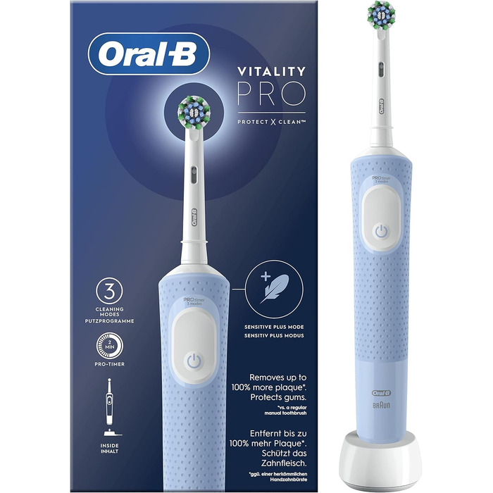 Звукова зубна щітка Oral-B Pro Vitality, синя, з 1 насадкою, розроблена Braun