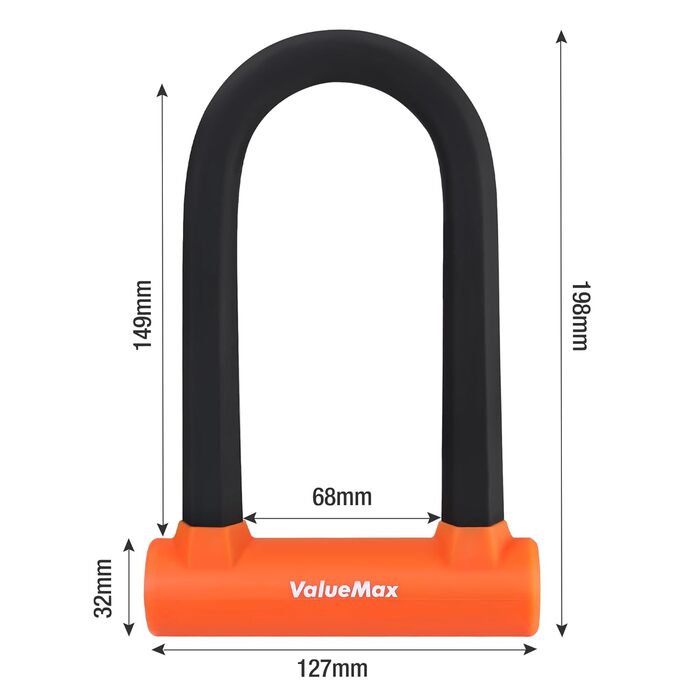 Велосипедний замок ValueMax U-lock, U-подібний замок зі сталевим тросом 1,8 м, з кронштейном, 2 ключі, велосипедний замок 2 в 1 для велосипедів, мотоциклів, гірських велосипедів, електровелосипедів