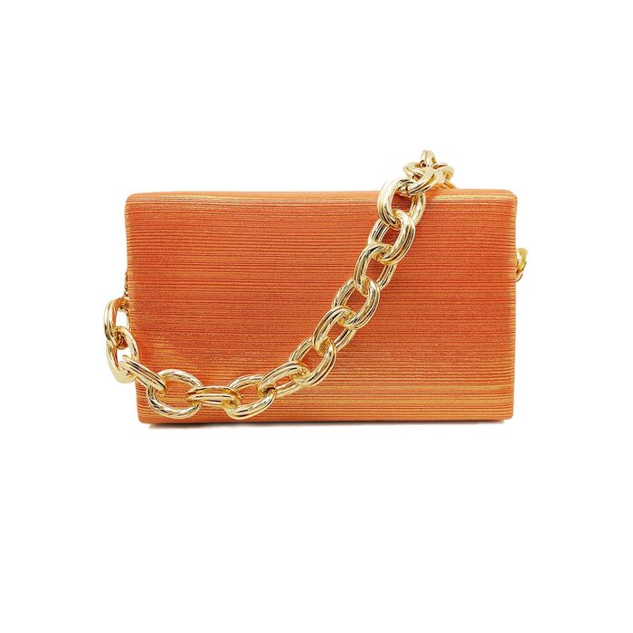 Оранжеве вечірнє клатч-каше з паєтками для весілля та особливих подій. Елегантна сумочка на ланцюжку через плече.
