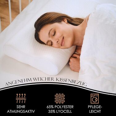 Подушка - м&39яка та підтримуюча - Ергономічна подушка з піни з ефектом пам&39яті для більш спокійного та комфортного сну - висота 9 см/12 см, біла, 60 x 35 см