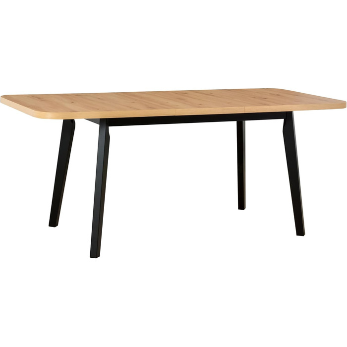 Розсувний овальний обідній стіл - кухонний стіл - дерев&39яні ніжки чорного кольору - стільниця з оздобленням Artisan - сучасний стиль - розрахований на 6-8 осіб, 80 x 140-180 см, Artisan, чорний