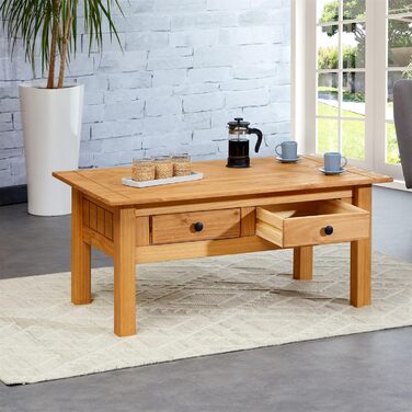 Журнальний столик IDIMEX Cancun з двома шухлядами стіл для вітальні, масив сосни, морений/вощений