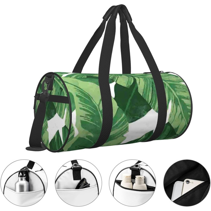 Дорожня сумка з дизайном черепа, кругла, великої місткості, легка та міцна, чудовий подарунок для походів, відпустки, ділових поїздок та іншого. Стильні зелені пальмові листки. Універсальний розмір.