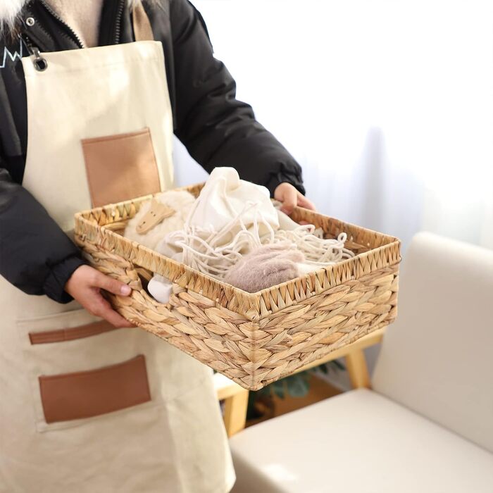 Кошики для зберігання YAHUAN з водяним гіацинтом, плетені кошики ручної роботи з інтегрованими ручками, плетені кошики-органайзери для кухні, офісу, спальні (водяний гіацинт)