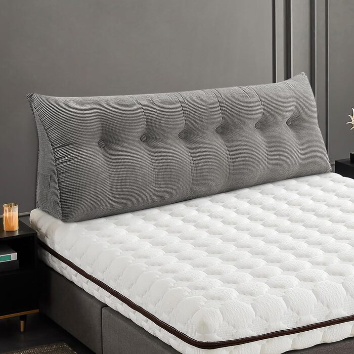 Подушка для читання для ліжка або дивана, трикутна, зі спинкою, подушкою для дивана, дитячим узголів&39ям, знімним чохлом, м&39якою, для додаткового комфорту - 180 * 50 * 20 см - One Grey 180 X 50 X 20 см, сірий