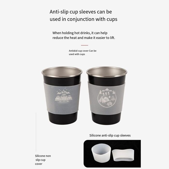 Набір із 4 кавових чашок об&39ємом 350 мл з нержавіючої сталі 304 для кемпінгу на відкритому повітрі з силіконовим чохлом та сумкою для зберігання