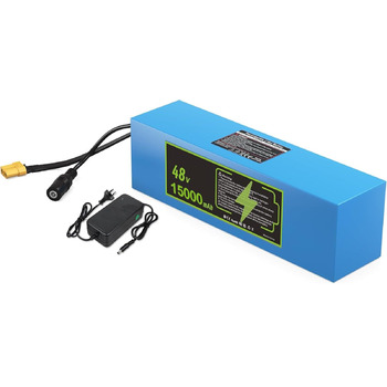 Акумулятор для електровелосипеда 48V 15Ah, велосипедні акумулятори 48V 15000mAh з вбудованим зарядним пристроєм, BMS, водонепроникний ПВХ акумулятор, велосипедні акумулятори 48V для двигунів 200W, 500W, 750W, 1000W, 48V 15Ah XT60DC