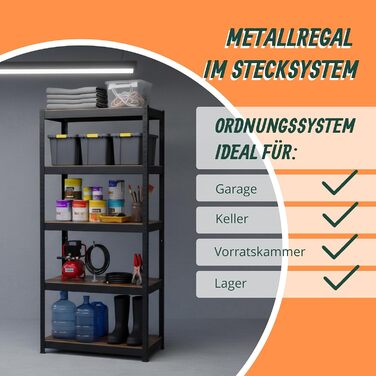 Міцний стелаж Relaxdays, ВШХ 168x80x40 см, 350 кг, 5 полиць, індустріальний стиль, полиця для зберігання в підвалі, вставного типу, чорний/коричневий