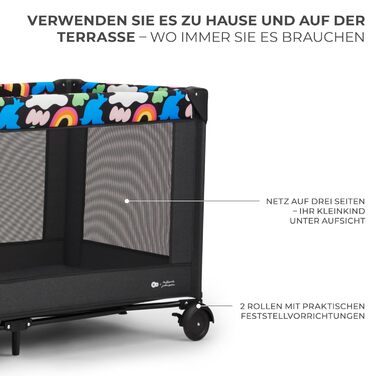 Дитяче ліжко Kinderkraft Joy 2, дорожнє ліжечко 2-в-1, дитячі ліжка, дитяче ліжко, дорожнє ліжечко, сучасний дизайн, малі розміри у складеному вигляді, колеса, Happy Shapes